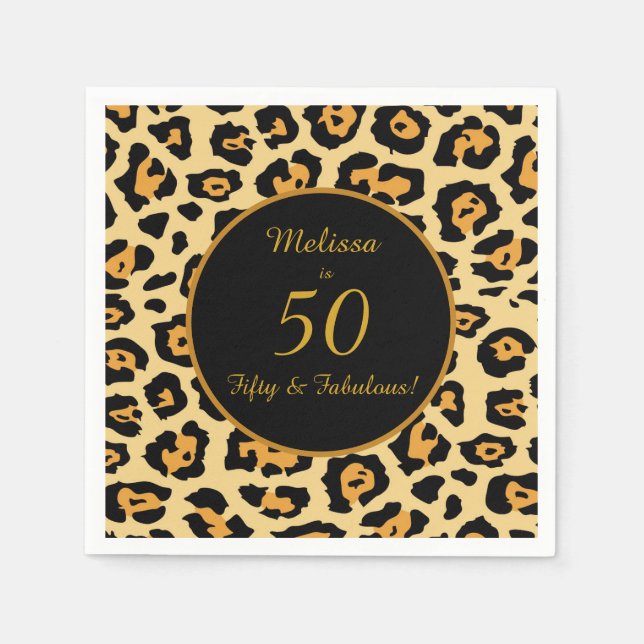 Guardanapo De Papel 50 Fabulous Birthday Leopard Print Cocktail (Frente)