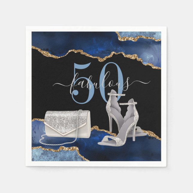 Guardanapo De Papel 50 Marinho Fabuloso, Glitter Dourado Agato Preto (Frente)