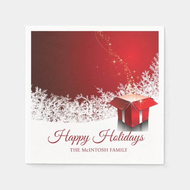 Guardanapo De Papel 50pcs Red White Christmas | Gift box surprise (Frente)