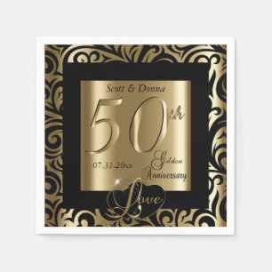 Guardanapo De Papel 50th Aniversário de casamento dourado