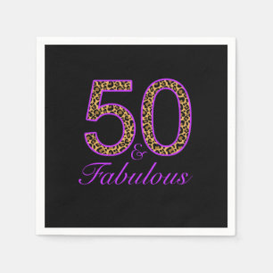 Guardanapo De Papel 50th aniversário preto roxo fabuloso do leopardo