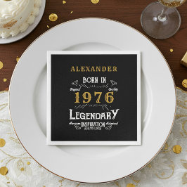 Guardanapo De Papel 50th Birthday Born 1976 Black Gold Retro Vintage