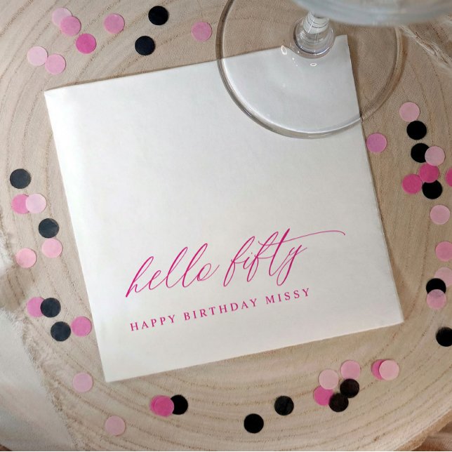 Guardanapo De Papel 50th Birthday Party Hot Pink Hello 50 Modern (Pink hello 50 stylish script 50th birthday party napkins)