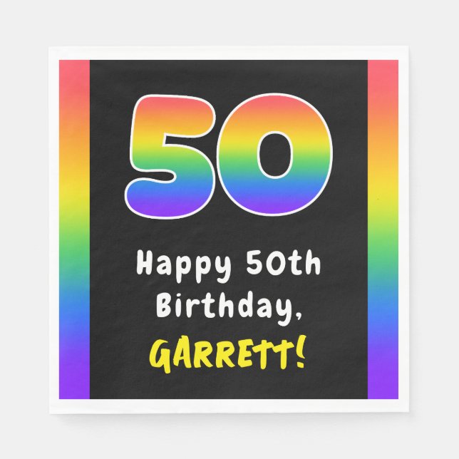 Guardanapo De Papel 50th Birthday: Rainbow Spectrum # 50, Custom Name (Frente)