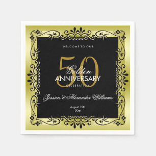 Guardanapo De Papel 50th casamento quadro decorativo Dourado romântic