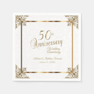 Guardanapo De Papel 50th Design Dourado do aniversário do vintage
