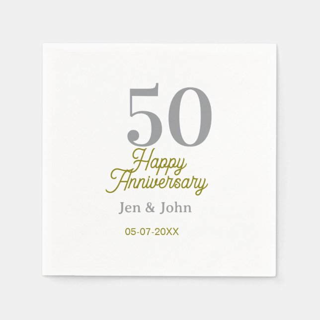 Guardanapo De Papel 50th happy anniversary name date silver gold date  (Frente)