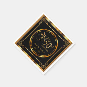 Guardanapo De Papel 50th Texto do aniversário de casamento dourado  