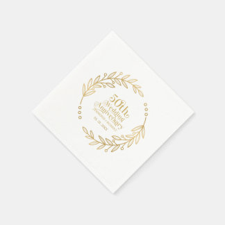 Guardanapo De Papel 50th Wedding Anniversary Typography  Gold Wreath