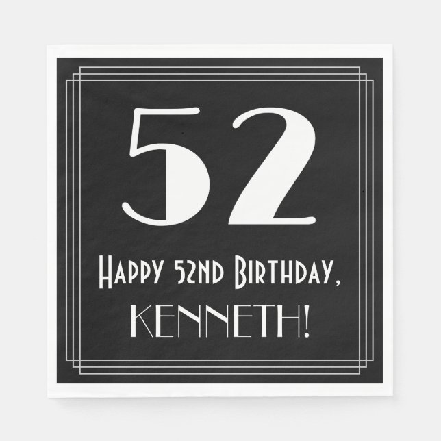 Guardanapo De Papel 52º Aniversário ~ Arte Deco Inspirou "52", Nome (Frente)
