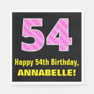Guardanapo De Papel 54º Aniversário: Listras Rosa e Corações "54" + No