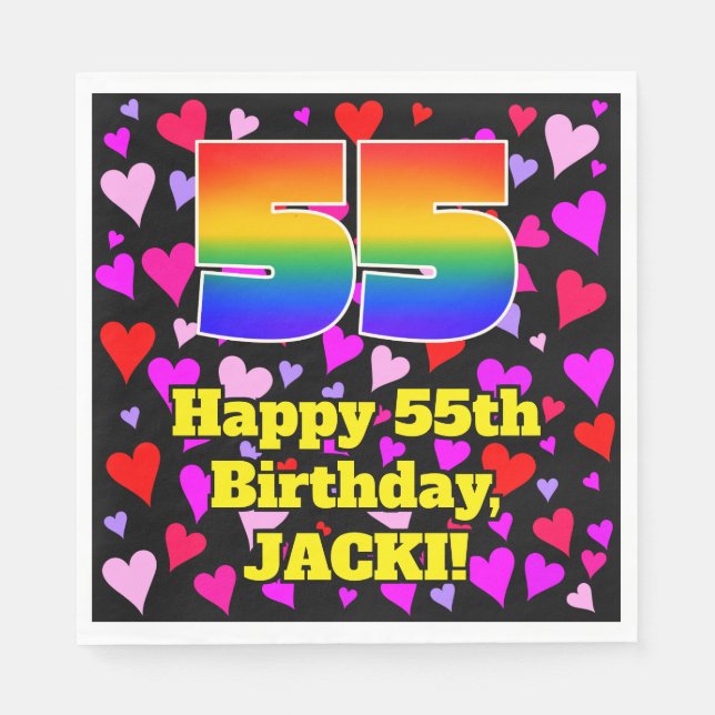 Guardanapo De Papel 55º aniversário: Padrão de coração adorável, arco- (Frente)