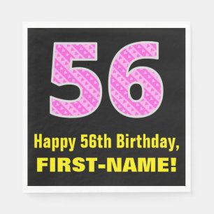 Guardanapo De Papel 56.o aniversário: Listras e Corações Rosa "56" 