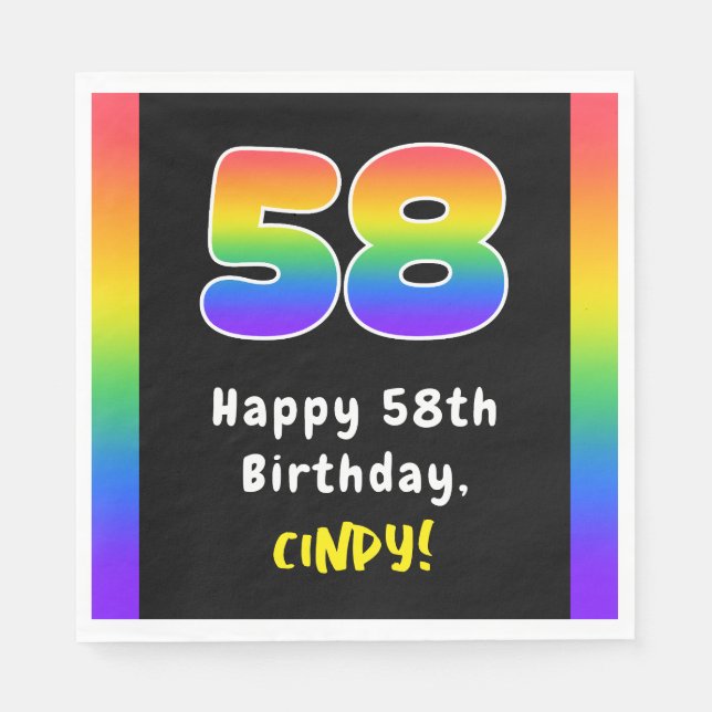 Guardanapo De Papel 58th Birthday: Rainbow Spectrum # 58, Custom Name (Frente)