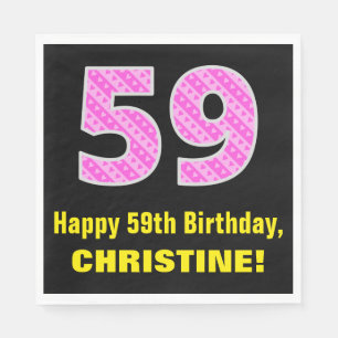 Guardanapo De Papel 59.o aniversário: Listras e Corações Rosa "59"
