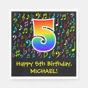 Guardanapo De Papel 5 Birthday - Símbolos Musicais Coloridos, Rainbow