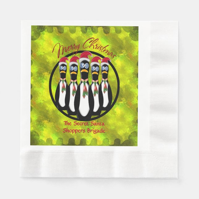 Guardanapo De Papel 5 Papais noeis Encantados Engraçados Pinguins Pers (Frente)