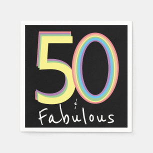 Guardanapo De Papel 5O e Fabuloso Preto Amarelo Arco-íris Chic Anivers