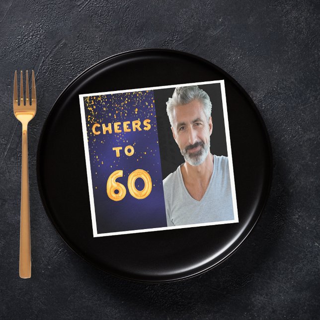 Guardanapo De Papel 60ª festa de aniversário - balões dourados azuis (Criador carregado)