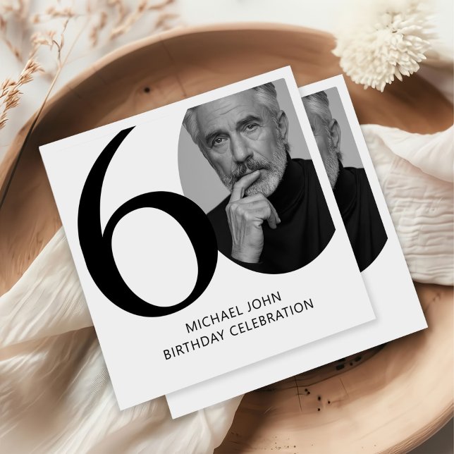 Guardanapo De Papel 60º aniversário da Foto em Preto e Branco Moderno (Criador carregado)