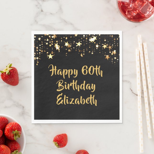 Guardanapo De Papel 60º Aniversário das Estrelas Douradas Negras Moder (Insitu)