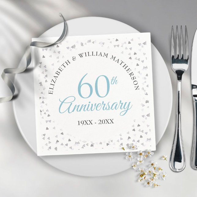 Guardanapo De Papel 60º aniversário de casamento Script Hearts Confett (60th Wedding Anniversary Script Hearts Confetti Napkins)