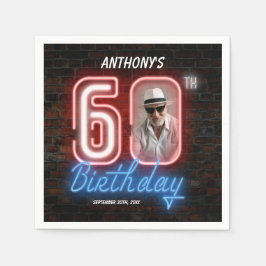 Guardanapo De Papel 60º aniversário Neon 80s Foto personalizada retror