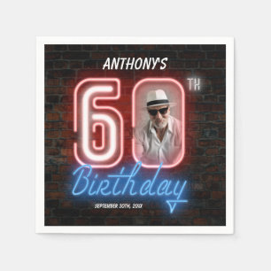 Guardanapo De Papel 60º aniversário Neon 80s Foto personalizada retror