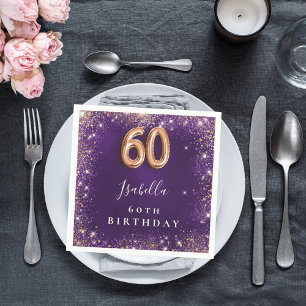 Guardanapo De Papel 60.º aniversário, dourado rosa púrpura, nome