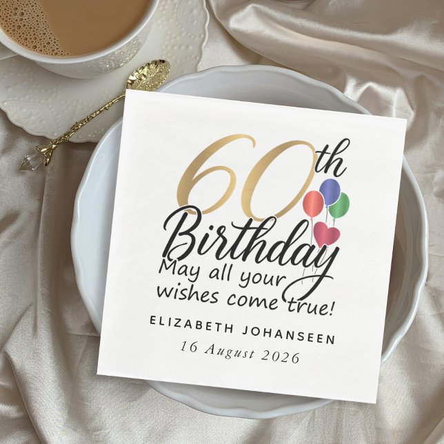 Guardanapo De Papel 60th Birthday Gold Script Modern Chic Typography (Criador carregado)