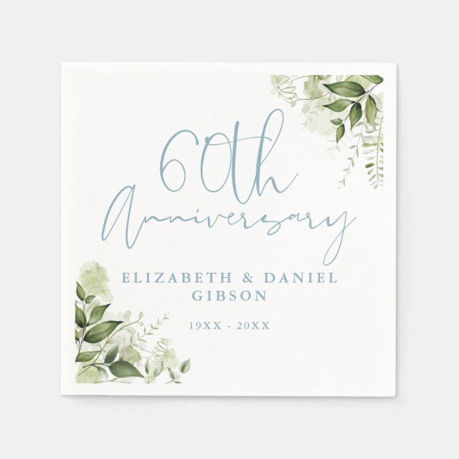 Guardanapo De Papel 60th Wedding Anniversary Greenery Floral (Frente)