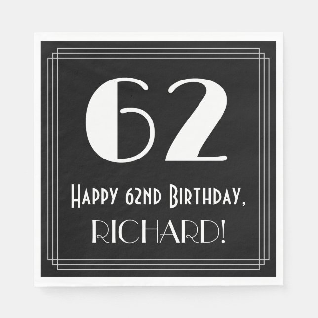 Guardanapo De Papel 62º Aniversário ~ Arte Deco Inspirou "62", Nome (Frente)