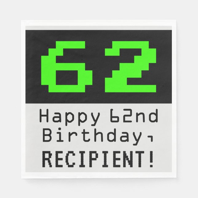Guardanapo De Papel 62º Aniversário - Estilo Nerdy / Geeky "62" & Nome (Frente)