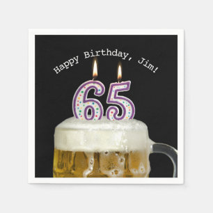 Guardanapo De Papel 65th aniversário-velas na cerveja