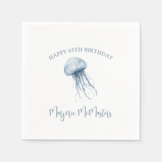 Guardanapo De Papel 65th Birthday Simple Coastal Jellyfish Custom (Frente)
