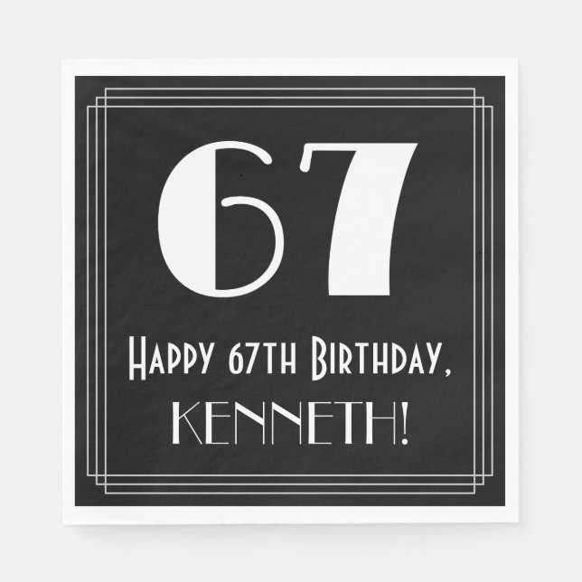 Guardanapo De Papel 67º aniversário ~ Arte Deco Inspirou "67", Nome (Frente)