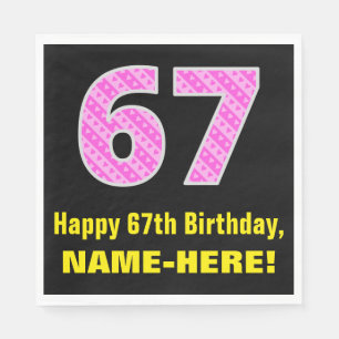 Guardanapo De Papel 67.o aniversário: Listras e Corações Rosa "67"