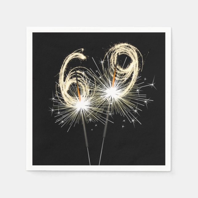 Guardanapo De Papel 69.ª Festa de aniversário de Faíscas em Preto (Frente)