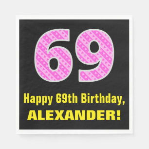 Guardanapo De Papel 69.o aniversário: Listras e Corações Rosa "69"