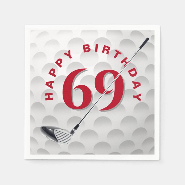 Guardanapo De Papel 69th Birthday Golf Ball and Club (Frente)