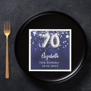 Guardanapo De Papel 70 aniversário marinho estrelas de prata azul