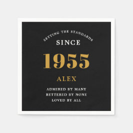 Guardanapo De Papel 70 Aniversário Nome 1955 Chic Preto Dourado Elegan