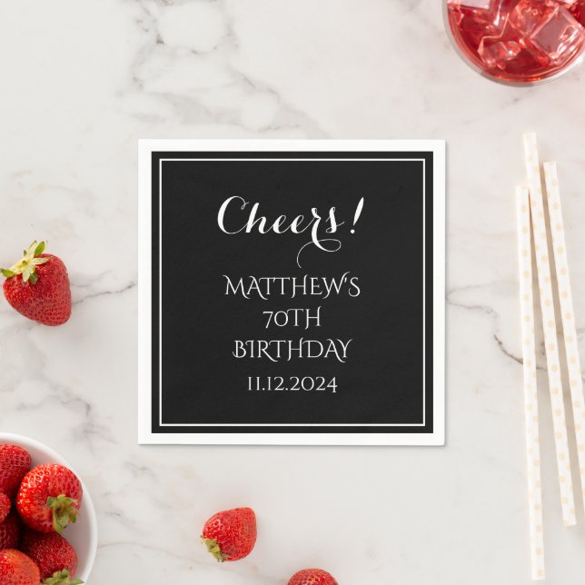 Guardanapo De Papel 70 Birthday Black Elegant Script Modern Cheers (Insitu)