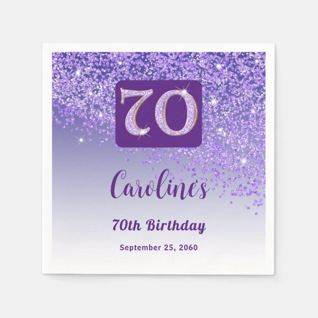 Guardanapo De Papel 70 Birthday Bonito Roxo Glitter (Frente)
