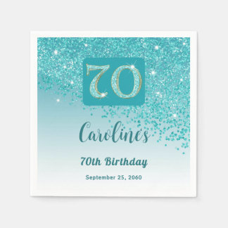 Guardanapo De Papel 70 Birthday Bonito Teal Blue Glitter Napkins