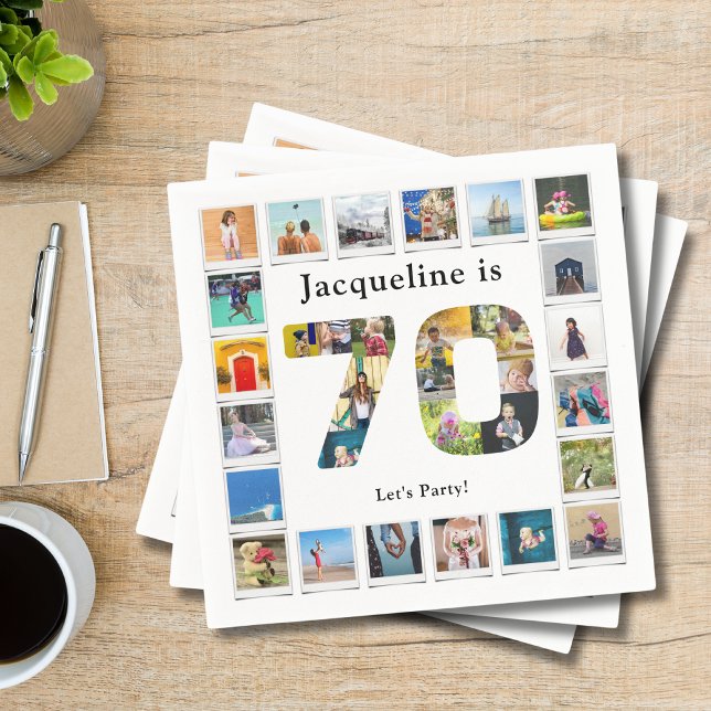 Guardanapo De Papel 70 Birthday Design da sua própria Colagem de Fotos (Personalized 70th birthday party napkins with family photo collage template.)