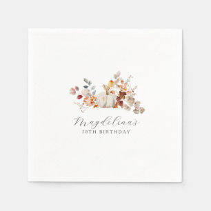 Guardanapo De Papel 70 Birthday White Pumpkin Fall Flowers Personaliza
