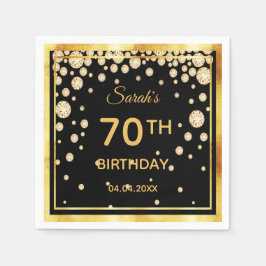 Guardanapo De Papel 70 festa de aniversário a preto com diamantes de o