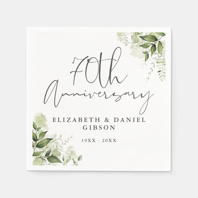 Guardanapo De Papel 70th Wedding Anniversary Greenery Floral (Frente)