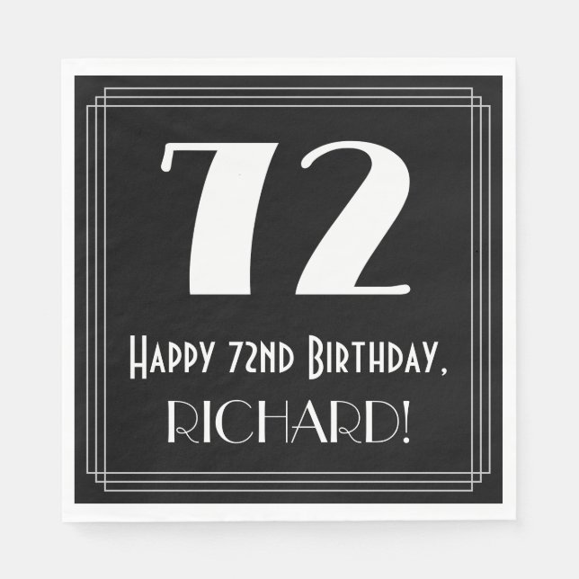 Guardanapo De Papel 72º Aniversário ~ Arte Deco Inspirou "72", Nome (Frente)